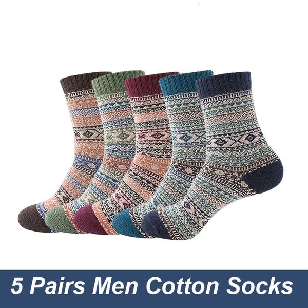 5 paireslot automne et hiver chaussettes en laine pour hommes de haute qualité épaissie chaude respirante douce vintage rayé Midtube EU3843 240112