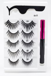 5 PairsSet Magnetische Wimpers Valse Wimpers Herhaald Gebruik Waterdichte Vloeibare Eyeliner Met Pincet Make-up Set3670261