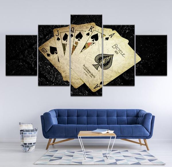 5 cartes de panneau jeu de poker photos impressions d'art mural sur toile affiches et impressions Pop Art modernes pour la décoration de la chambre œuvre 4608744