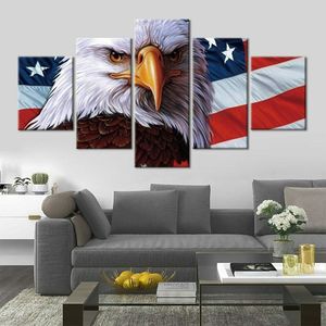 5 Pannel Eagle US Flag USA Canvas Picture Wall Art Hd Print Decor Pictures Home Decor No Framed