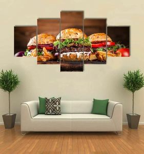 5 Paneel Fast Food Burgers Canvas Pictures HD Print Wall Art Canvas Paintings Home Decor voor woonkamer Posters geen ingelijste