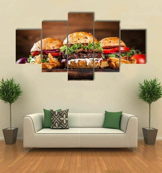 5 Panneau Fast Food Burgers Canvas Pictures HD Print Wall Art Canvas PEINTURES DÉCOR HOME POUR LES AFFICHES DE SOI