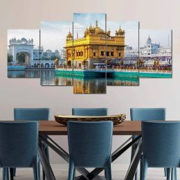 Images murales du Temple d'or Amritsar, 5 panneaux, peinture sur toile, affiches et imprimés religieux indiens Sikh pour décoration de salon