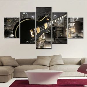 5 panel de guitarra música imagen de lona pintura de la ciudad de la ciudad de la ciudad sala de estar de la pared artista de pared residencia decorativa decoración del hogar sin marco