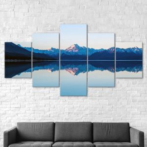 5 paneles Montañas Reflexión del lago Escena de paisaje lienzo Pintura de arte de pared moderno Póster Decoración del hogar Regalo para ella