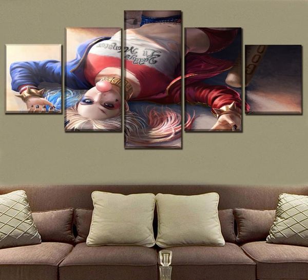 5 panneau Quinn Suicide Squad Movie Poster For Living Room Moderne sur toile Type d'impression et sur le décor mural1058243