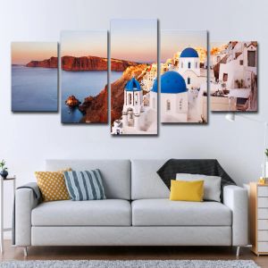 5 Paneel Santorini Island Landscape in Griekenland canvas HD Pictures Posters en print zeegezicht in muurkunst woonkamer muurdecoratie
