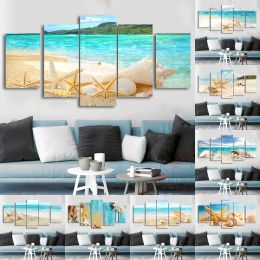 5 Paneel zeester canvas schilderij zeegeziebanen strandwandwand kunst strandschaal poster prints landschapsfoto voor woonkamer decor