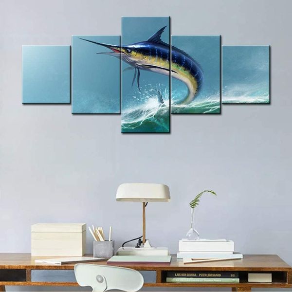 5 Panners Swordfish Contemporary Blue Animal Decs Wild Blue Marlin Pictures toile Affiche d'art mural