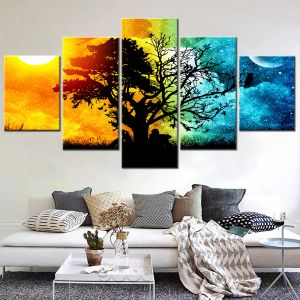 Toile de peinture de paysage d'arbre à 5 panneaux, affiches et imprimés de paysage naturel, Art mural d'arbre de coucher de soleil, décoration de maison, Cuadros