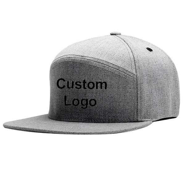 Gorra de 5 paneles con logo de texto bordado en 3D, gorra de béisbol snapback personalizada para camionero, golf, tenis, hip-hop, cinco piezas