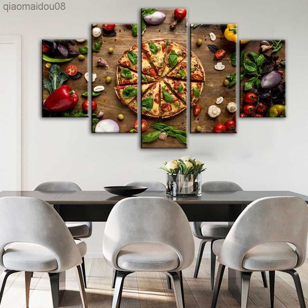 5 Panneaux Creative Love Pizza Mur Affiches Et Gravures Cuisine Thème Décoratif Impressions Sur Toile Modulaire Photos Cuisine Mur Décor L230704