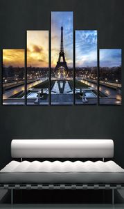 5 paneles Eiffel Tower Paris Landscape Artworks Giclee Canvas Arte de pared para niños Decoración de la pared del hogar Abraz