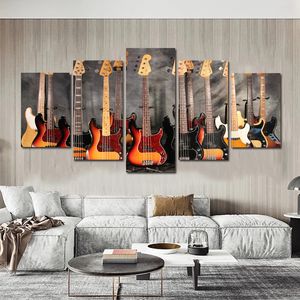 Affiches et imprimés de violon de guitare de docteur de maison moderne, 5 panneaux, peinture sur toile, images d'art murales pour décoration murale de salon