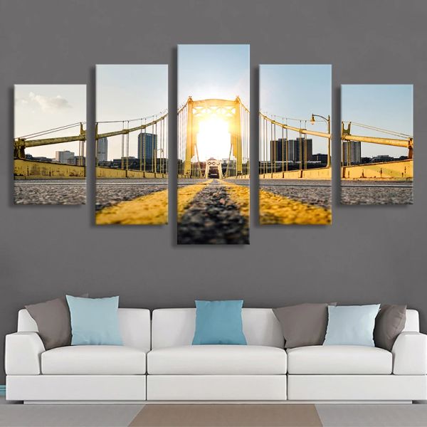 5 panneaux modernes Bridge Gate Pridge Canvas PEINTURE MUR PICHES JAUNES LONDON CITY AFFICHES POUR LA DÉCOR DE SALON SANS cadre