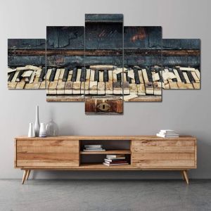 5 Panelen Vintage Piano Foto's Posters en Prints Muziekinstrument Canvas Schilderij Muur Kunst voor Woonkamer Studeer Muur Decor