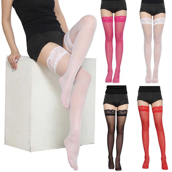 5 PC Calcetines Calcetería Moda Medias antideslizantes Mujeres Top de encaje Lencería sexy Medias altas hasta el muslo Rosa Chicas lindas Medias sobre la rodilla Blanco Rojo Purpl Z0419