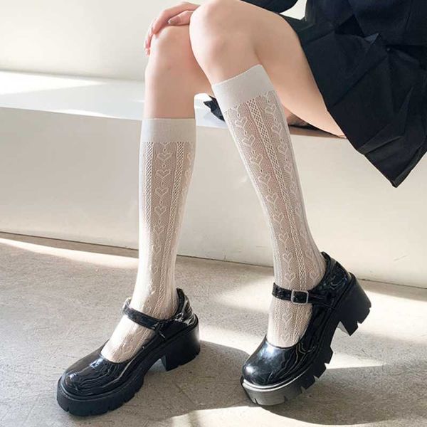 5 calcetines de pc calcetines japoneses lolita rodilla calcetines altos calcetines para mujer dulce corazón stripgues jacquard medias estampadas hueco sale de malla kawaii z0419