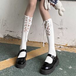 5 PC SOCKS HOSIEREN Vrouwenkousen Sexy Lingerie Lolita Cotton Fishnet Bandage Bowknot Dij Hoog boven knie Sokken Kniehigh dent Stocking Z0419