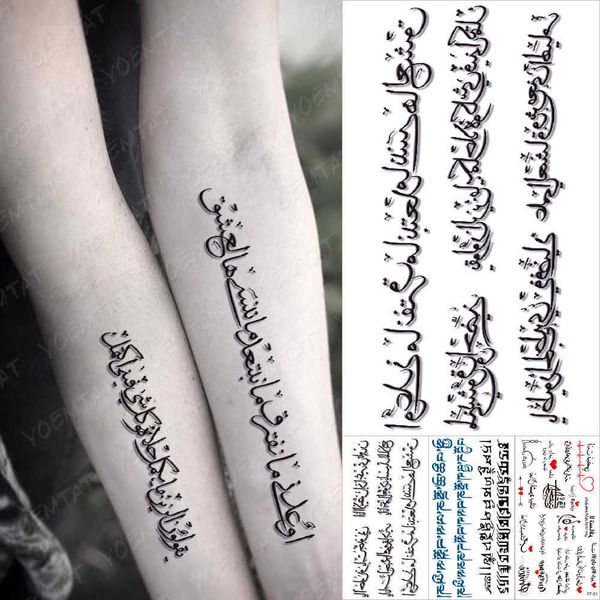 5 PC Tatouages Temporaires Lettre Arabe Autocollants De Tatouage Temporaires Imperméables Mot Noir Langue Sanskrit Texte Tatouage Bras Poitrine Body Art Tatouages Femmes Hommes Z0403