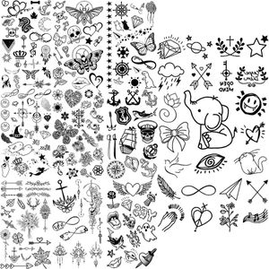 5 PC tatouages temporaires éléphant noir dessin animé diamant flèche tatouages temporaires pour adultes réaliste Pirate fleur plume faux tatouages autocollant Z0403