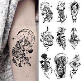 5 PC Tatuajes Temporales Impermeable Etiqueta Engomada Del Tatuaje Temporal Rezando Rosario Paloma Flash Tatoo Escorpión Rosa Brazo Vieja Escuela Muñeca Falso Tatto Para Arte Corporal W Z0403