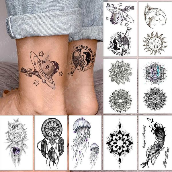 5 PC Tatouages temporaires Autocollant de tatouage temporaire imperméable Univers Planète Astronaute Flash Tatoo Soleil Lune Bras Poignet Faux Tatto Pour Body Art Femmes Hommes Z0403