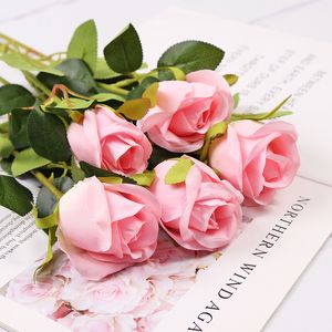 5 pcs 1 lot, Vert blanc rouge violet affiche des choix de fleurs roses artificielles, de faux bouquets de soie de mariée romantique, décorations de mariage du festival cadeau de la Saint-Valentin