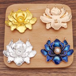 5 pcs 41x48mm en alliage métallique Lotus Connecteur de fleur de fleur émail base de fleurs accessoires de cheveux bricolage pour la fabrication de bijoux