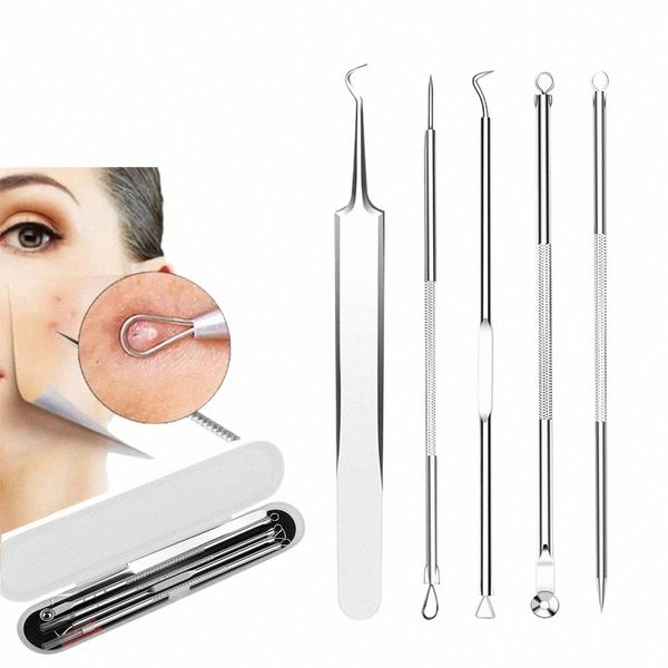 5 PCS Blackhead Remover Comedes Extractor Kit de eliminación de acné para imperfecciones, Whitehead Pop, eliminación de Zit para herramientas para la cara de la nariz g80L #