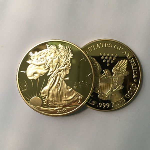 5 pcs flambant neuf Le badge liberty dom 2000 24k véritable plaqué or 40 mm métal souvenir coin234z