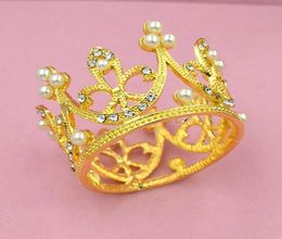 5 stuks Bruid Goud Zilver Metaal Parel Kleine Kroon Bruiloft Volledige Ronde Kristal Prinses Mini Tiara Voor Kinderen Meisjes Verjaardag J 190435341934