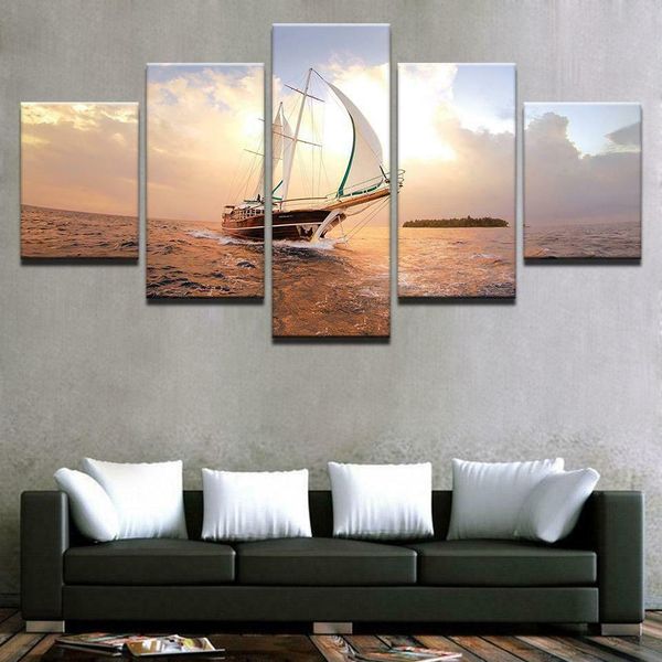 Cuadros en lienzo impresos para pared, lienzo artístico de vela, océano, mar, Hobby, pinturas de barco, decoración de pared para sala de estar, sin marco, 5 uds.