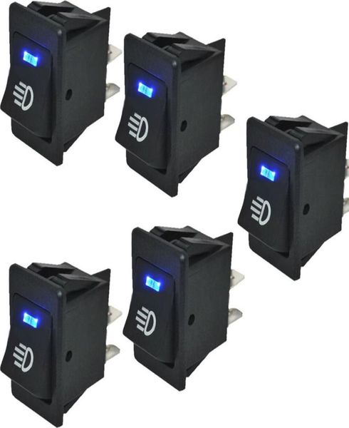 5 pièces interrupteur à bascule de voiture 12V 35A ON OFF 4 broches avec lumière bleue LED interrupteur universel de phare antibrouillard de voiture ONOFF tableau de bord Dashboard9457357