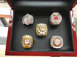 5 stks Clemson Tigers Nationale Kampioenschap Ring Set Met Houten Display box effen Mannen Fan Brithday Gift Groothandel