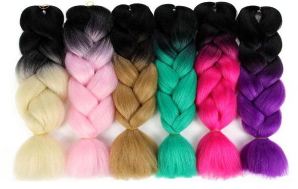 5 pcs Kanekalon Cheveux Synthétiques Jumbo Tresse Crochet Extensions de Cheveux Deux Tons Ombre Tressage Cheveux 24 pouces 100gPack6057739