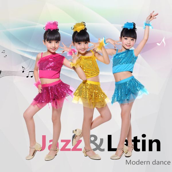 Vêtements de danse pour enfants de maternelle, 5 pièces, costumes de danse latine modernes, voile à paillettes, spectacle d'été pour filles