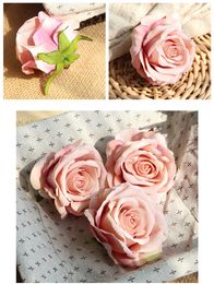 5 pcs / lot, têtes de fleurs de soie rose artificielles de 10 cm, matériaux d'arrangement floral bricolage, faveurs de mariage, décoration intérieure, Noël