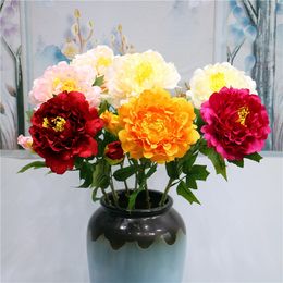 5 stks / partij Peony Artificial Flower 2 Heads Peony voor Woondecoratie Accessoires Zijden Bloemen Bruiloft Decor Fake Kroon