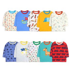 [5 unids/lote de colores aleatorios] camiseta de manga larga para bebé, niño y niña, camiseta con estampado de dibujos animados para bebé, camisetas de cuello redondo para bebés, ropa de algodón para recién nacidos LJ201023