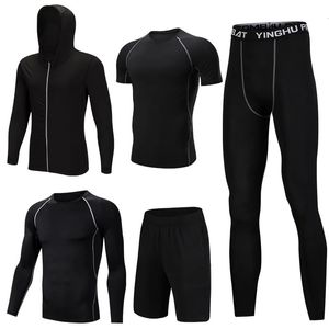 5 pçs conjunto de compressão dos homens correndo collants treino fitness treino treino camisas manga curta esporte terno rashgard kit S-4XL 240106