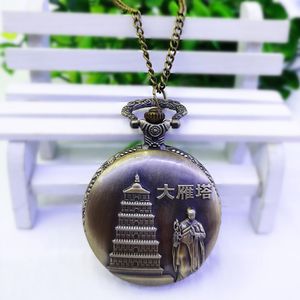 5 stks meerdere stijlen brons kleur stalen flip fashion souvenirs xi'an grote wilde gans pagoda quartz vintage sieraden goed kerstcadeau horloge