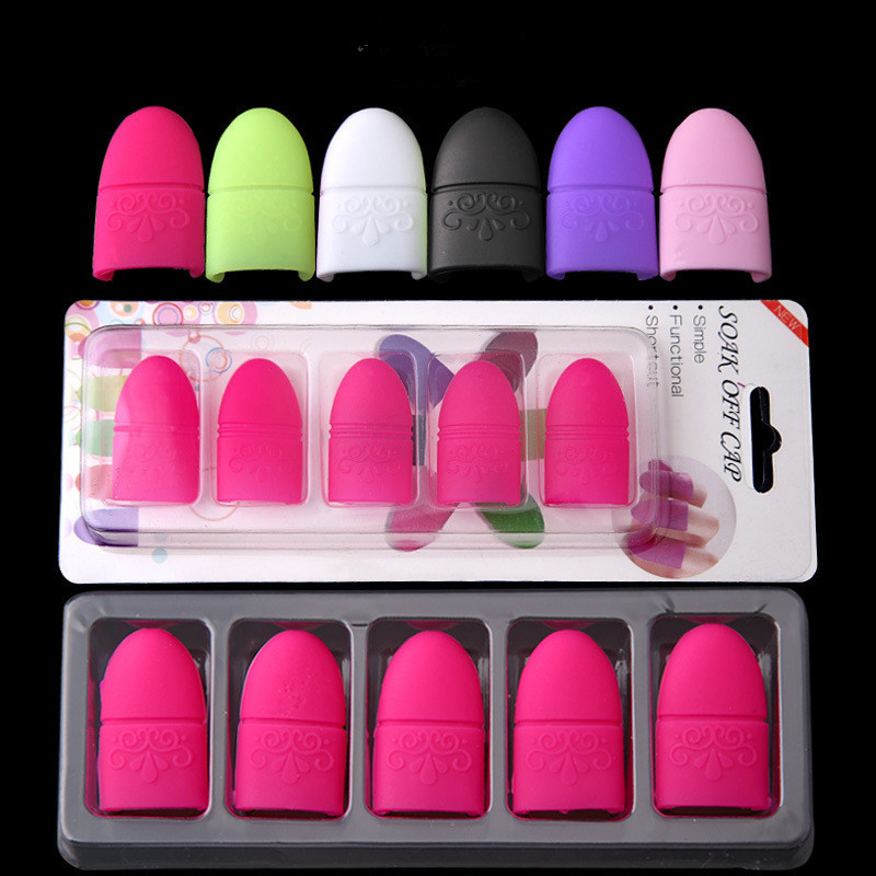 5 PCS Nail Art Soak Off Cap Silikon UV Gel Nagellackentferner Wiederverwendbare Wraps Gummi Maniküre Werkzeuge
