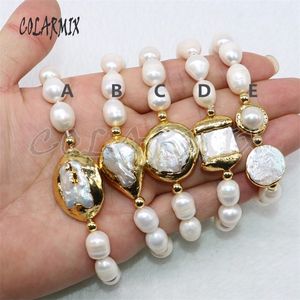 5 pcs Bracelets de perles naturelles 10-11MM BIG PEARL BEADED bracelets de perles fabriqués à la main pierre de haute qualité pour les femmes 4909 Y200730