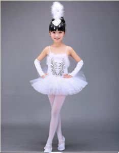 5 pièces nouveaux costumes de performance de jupe de ballet pour enfants jupe de costume de performance de paillettes de danse petit cygne avec ensemble de gants de casque