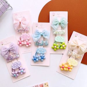 5 Pcs Nieuwe Koreaanse Zoete Meisje Prinses Leuke Mesh Bows Haarspelden Mode kinderen Drijfzand Bloemen BB Clip Haaraccessoires