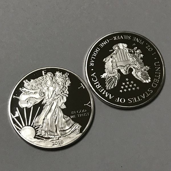 5 pcs Non magneitc 2019 Freedom noyau en laiton plaqué argent 40 mm avec pièce de collection décoration aigle à l'envers