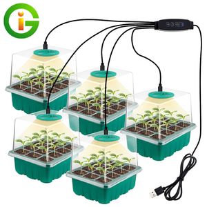 5 PCS plantas bandejas de inicio de semillas con luz de cultivo 12 hoyos por bandeja de la guardería luces para la planta para el hogar bandejas de cultivo de invernadero