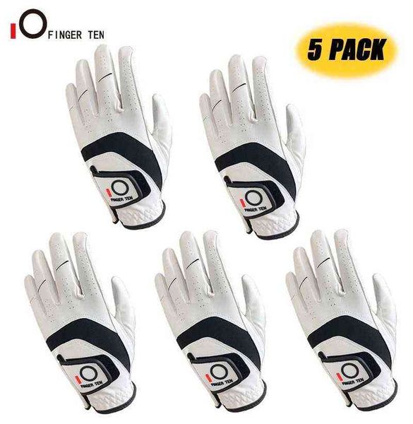 5 PCS Premium Cabretta Guantes de golf de cuero Hombres Izquierda Mano derecha Agarre de lluvia Resistente al desgaste Durable Flexible Cómodo 220111