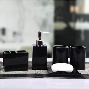 5 Stks Hars Bad Accessoires Set Lotion Dispenser met Pump + Tandenborstelhouder + Zeepbak + 2 Tumbler Sets Pak55 LJ201204